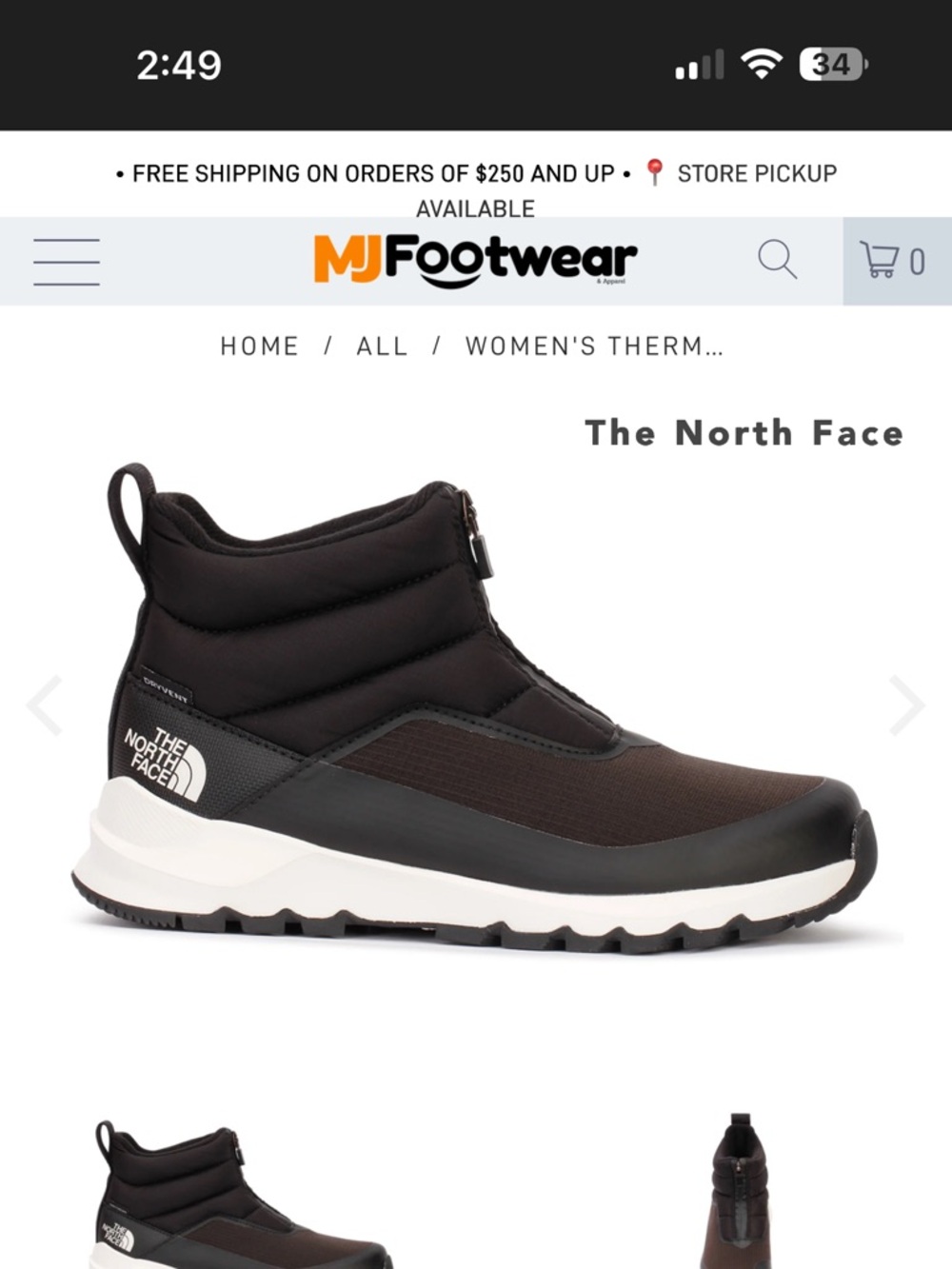 The North Face Black and White Ankle Snow Sneakers